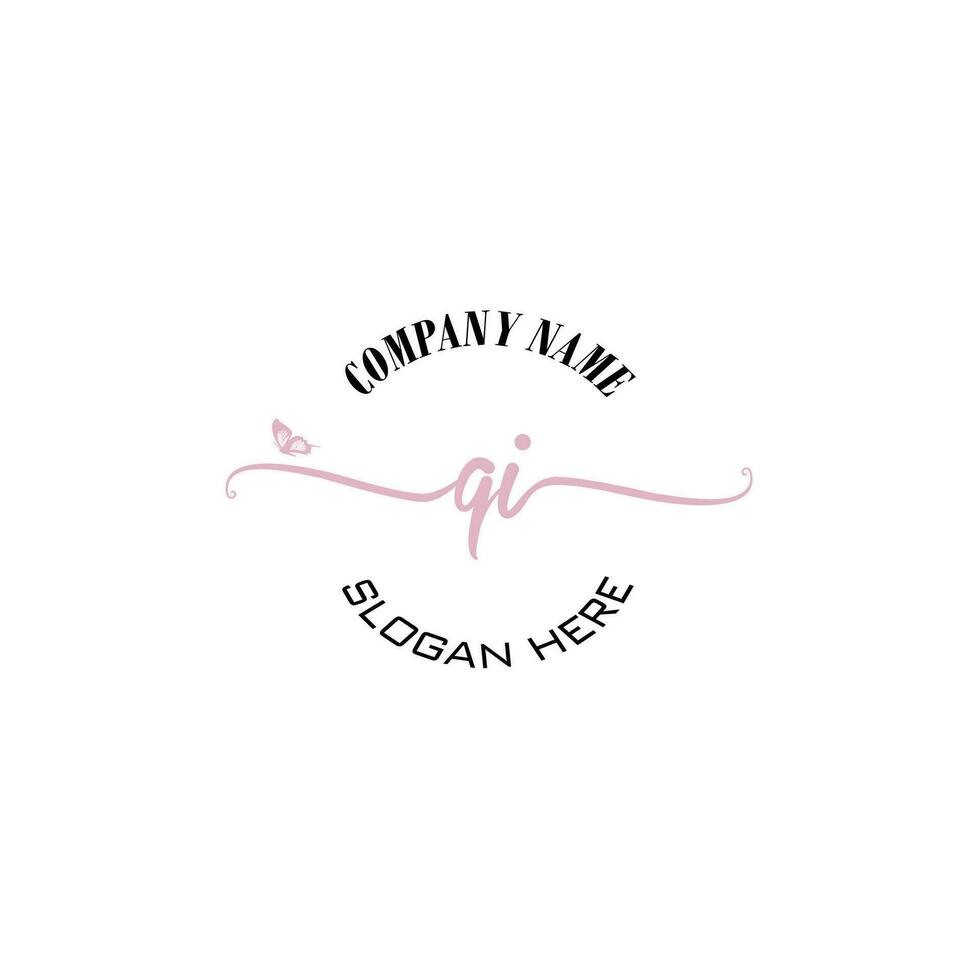 QI Initial logo monogram butterfly handwriting signature vector