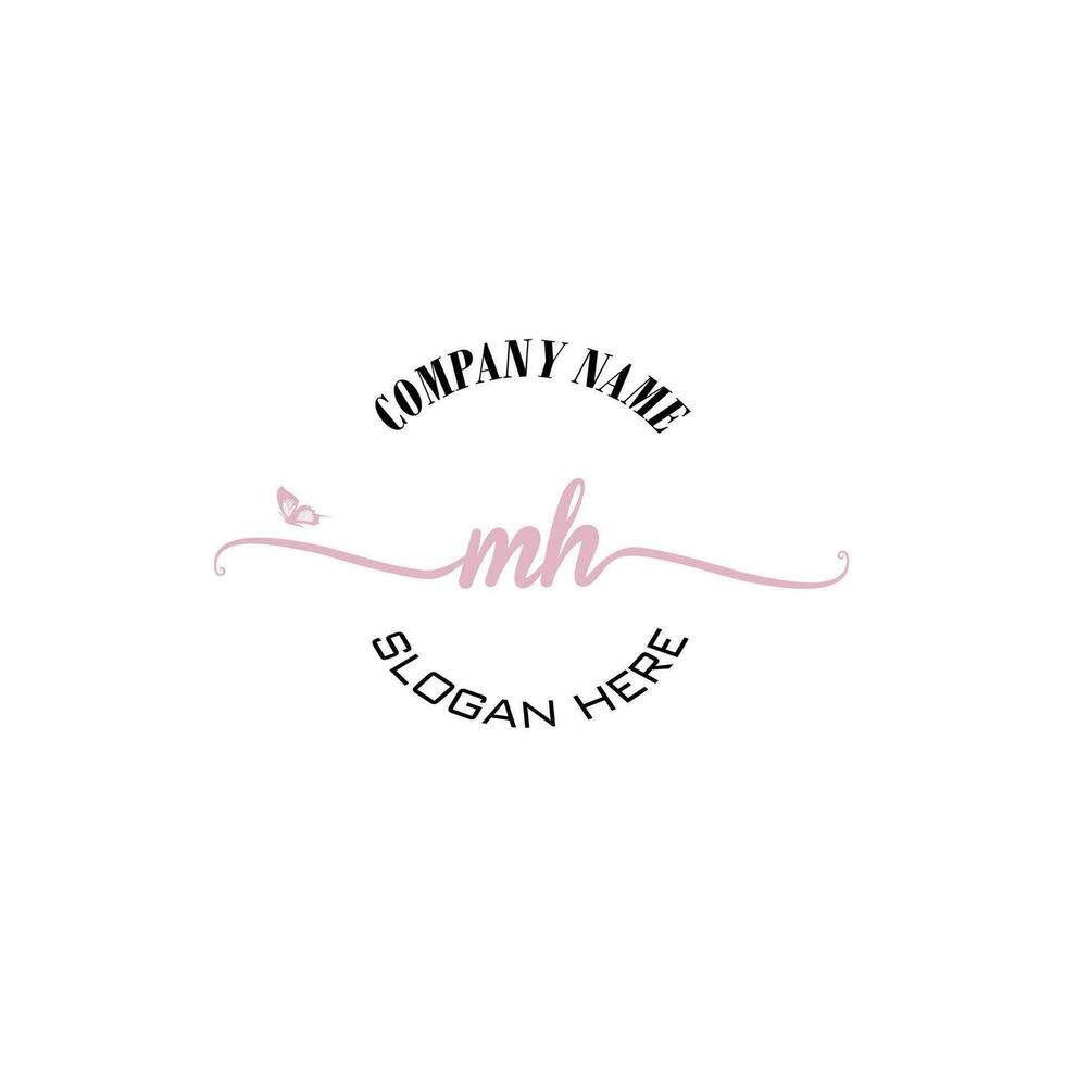 MH Initial logo monogram butterfly handwriting signature vector