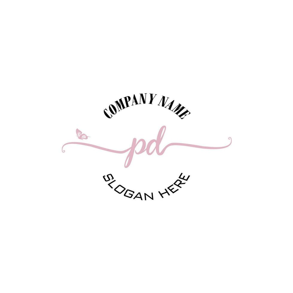 PD Initial logo monogram butterfly handwriting signature vector