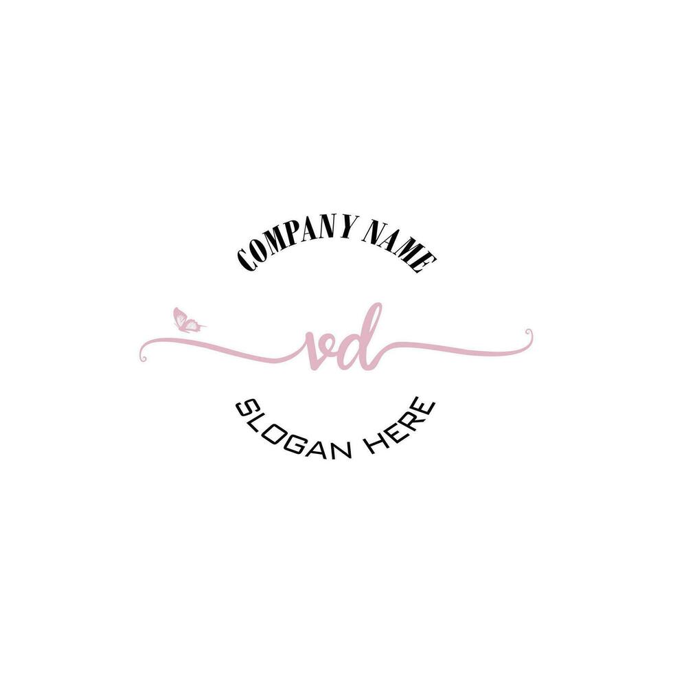 VD Initial logo monogram butterfly handwriting signature vector