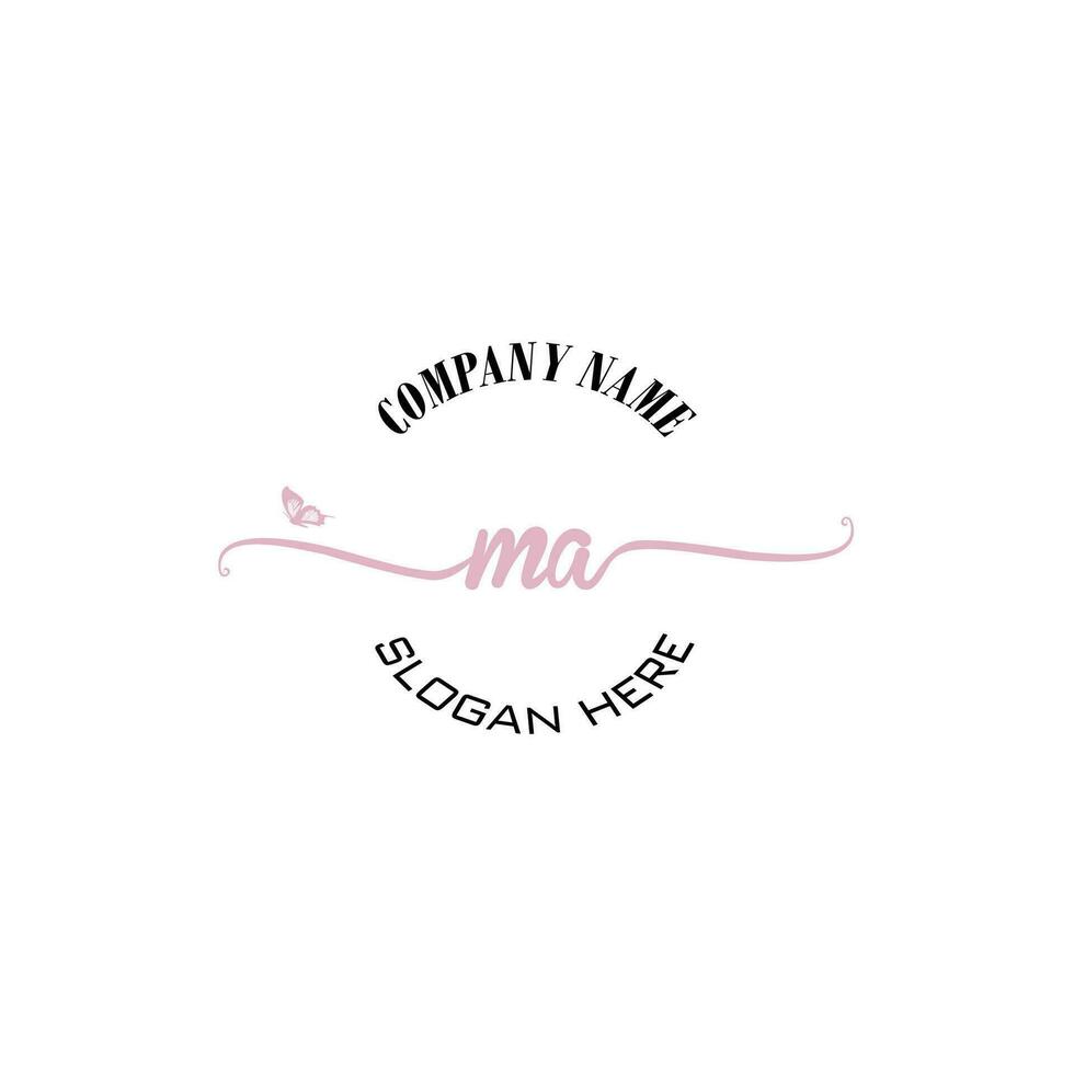 MA Initial logo monogram butterfly handwriting signature vector