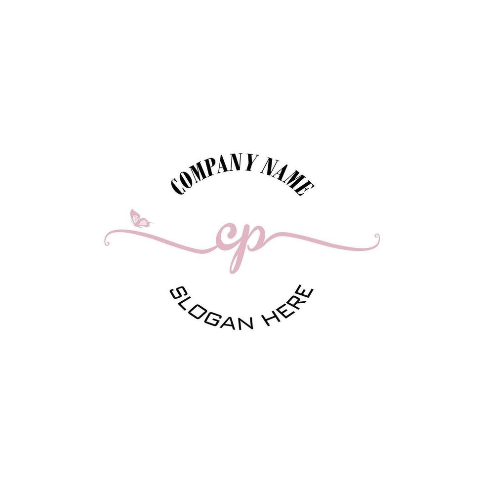 P Initial logo monogram butterfly handwriting signature vector