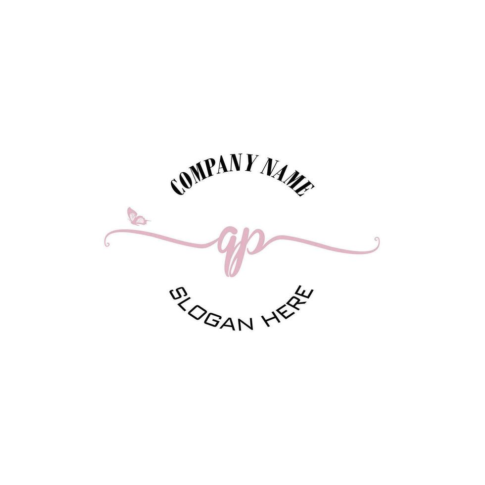 QP Initial logo monogram butterfly handwriting signature vector