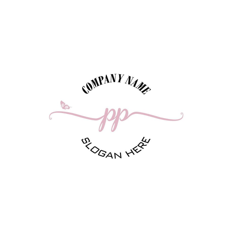 PP Initial logo monogram butterfly handwriting signature vector