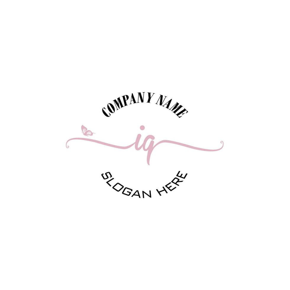 IQ Initial logo monogram butterfly handwriting signature vector