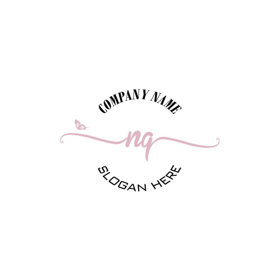 NQ Initial logo monogram butterfly handwriting signature vector