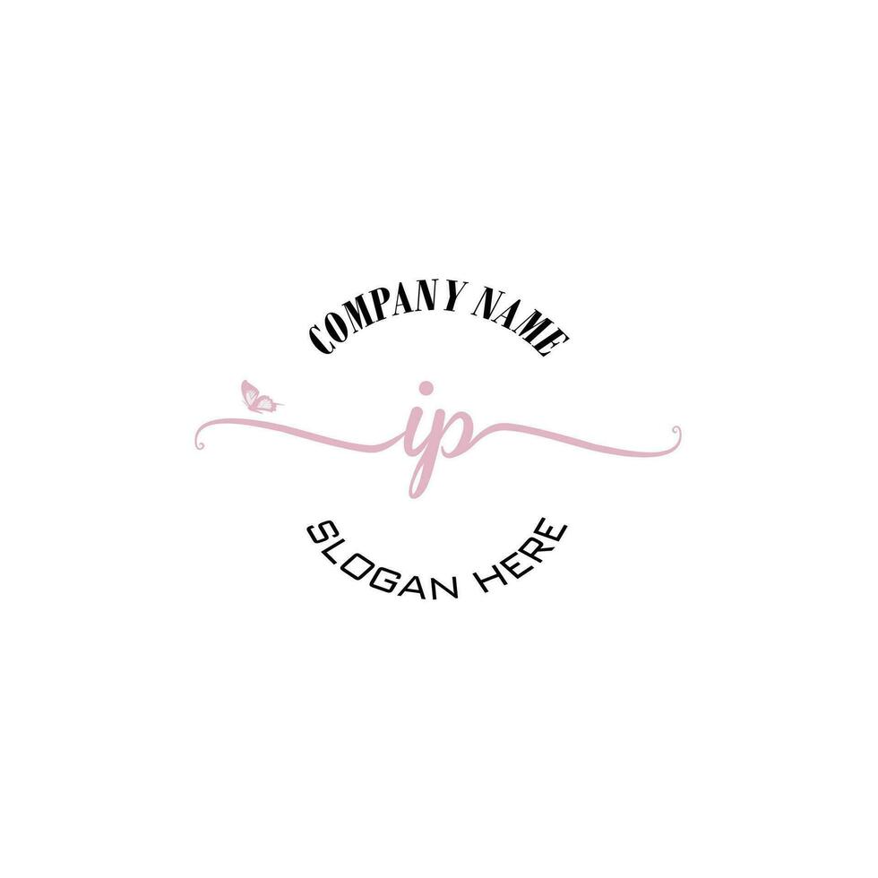 IP Initial logo monogram butterfly handwriting signature vector