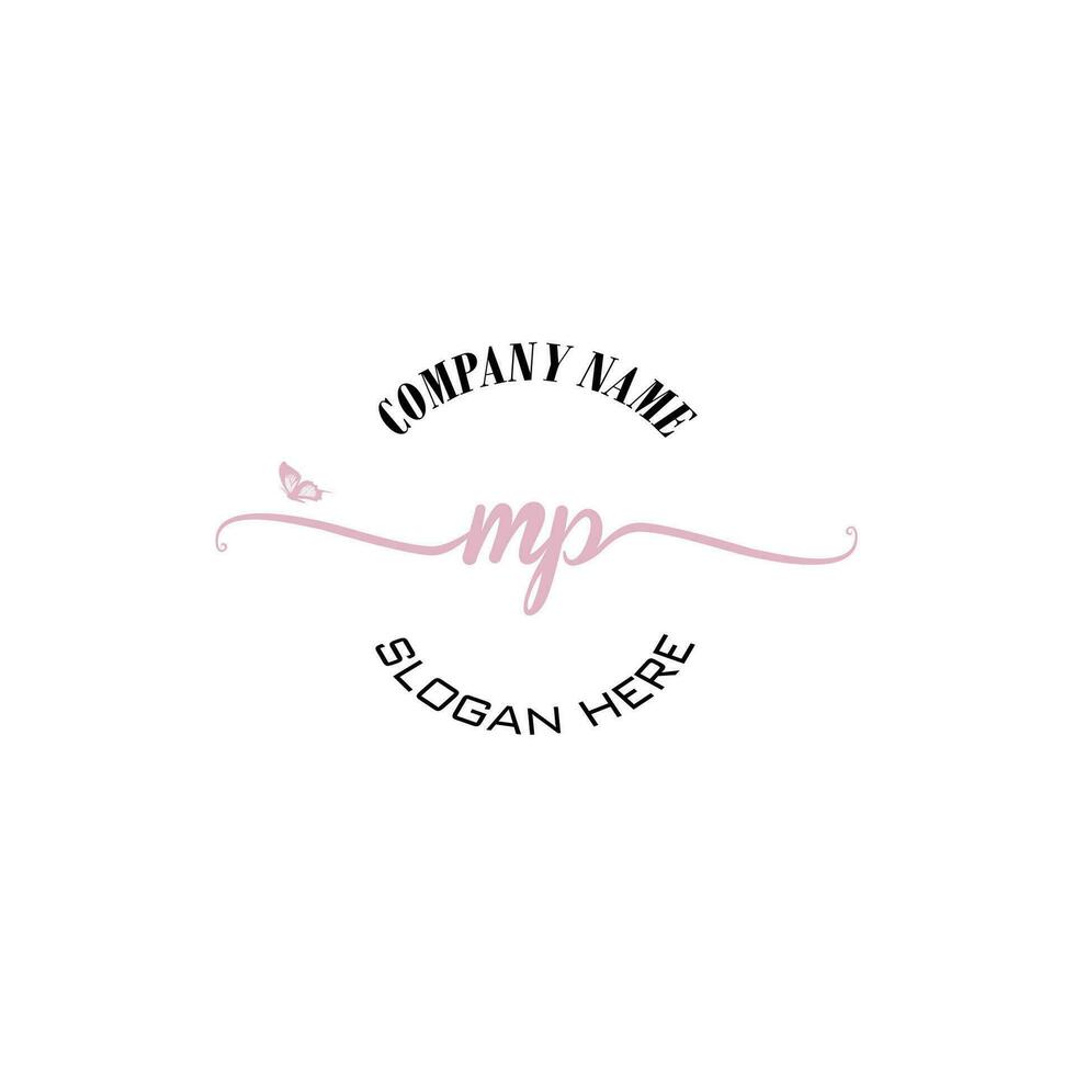 MP Initial logo monogram butterfly handwriting signature vector