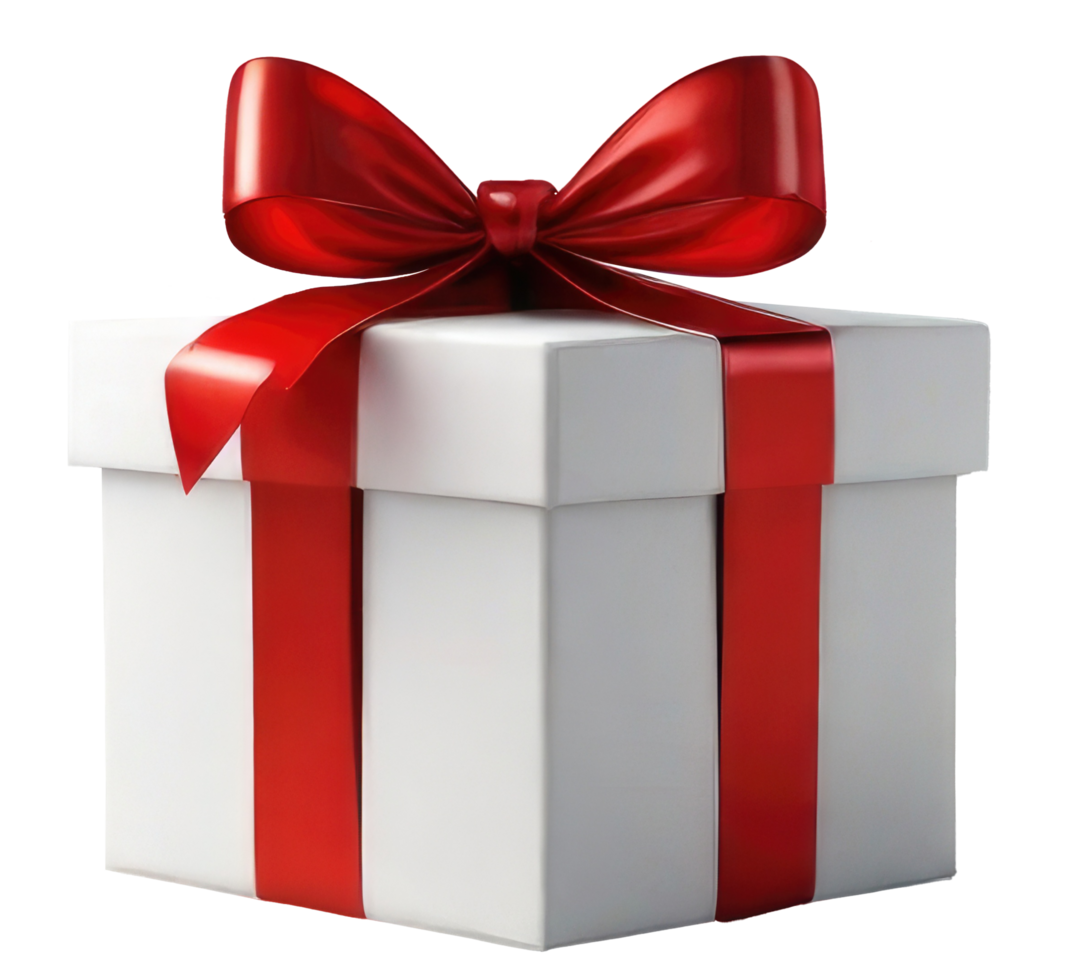 White gift box with red ribbon bow. AI Generative png