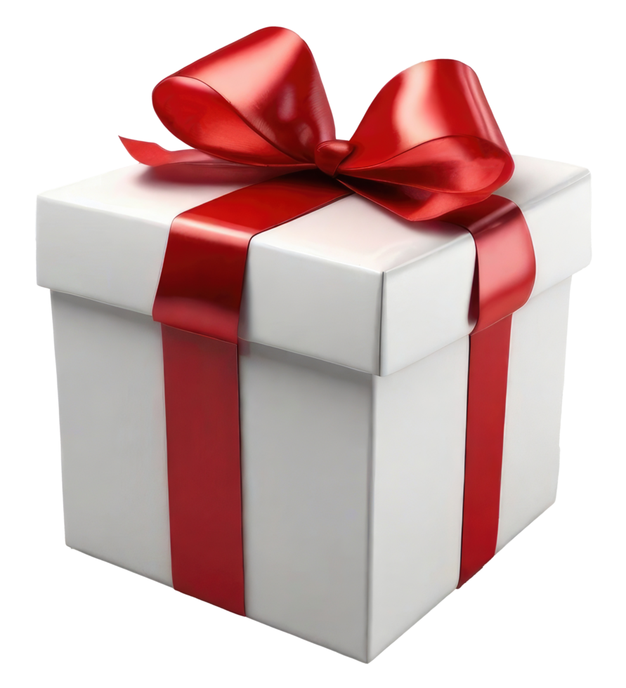 White gift box with red ribbon bow. AI Generative png