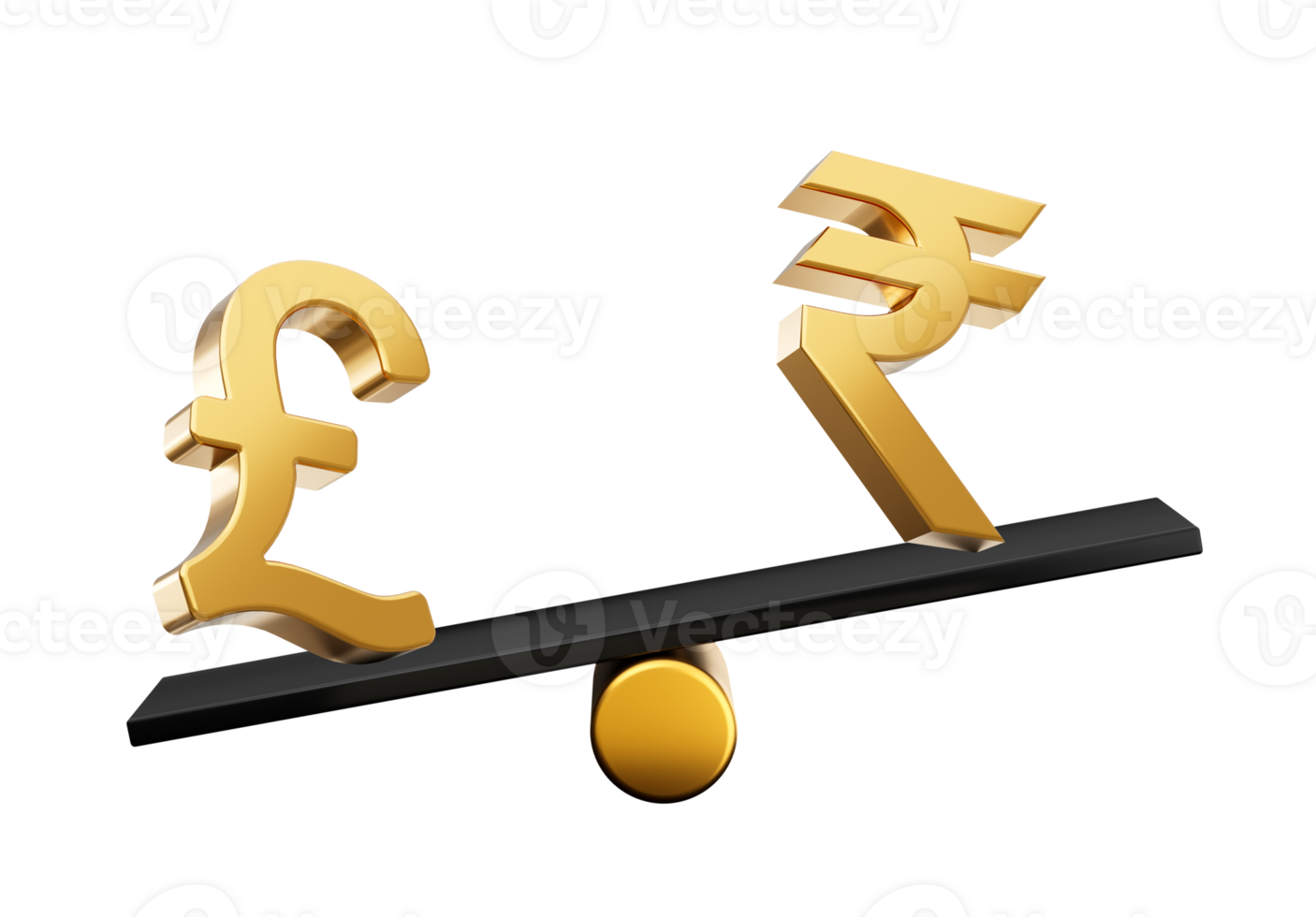 3d Golden Pound And Indian Rupee Symbol Icons With 3d Black Balance Weight Seesaw, 3d illustration png