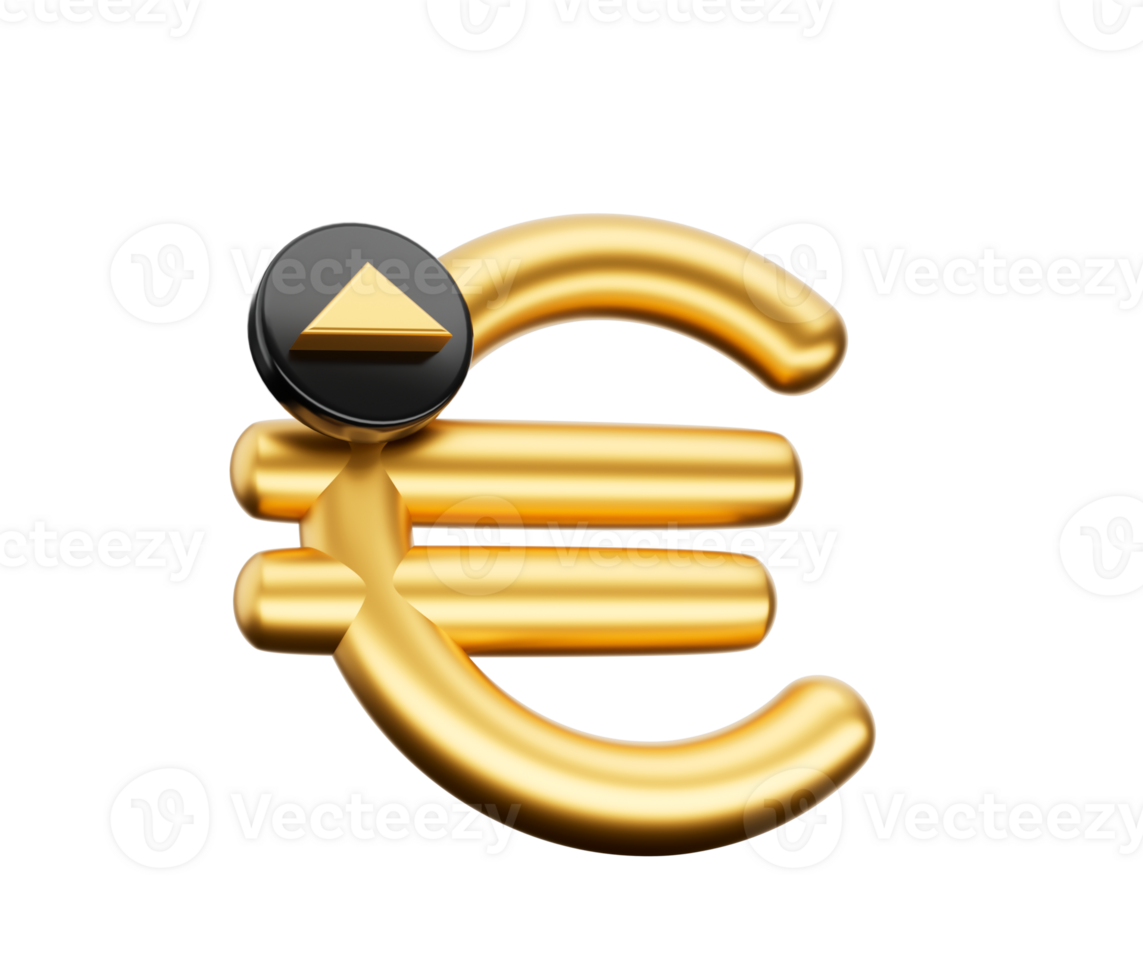 gyllene euro ikon med pil upp . ekonomi, finansiera, pengar, investering symbol. valuta tillväxt diagram begrepp. 3d illustration. png