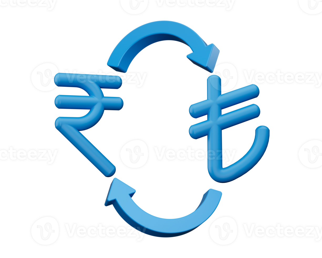 3d Blue Rupee And Lira Symbol Icons With Money Exchange Arrows , 3d illustration png