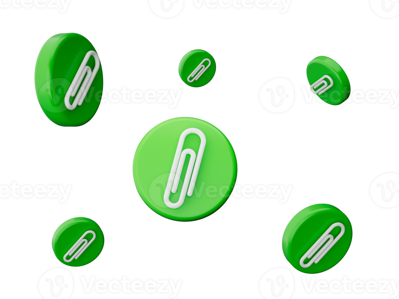 Attachment icon. Paper clip symbol. icon . Green round press button 3d illustration png