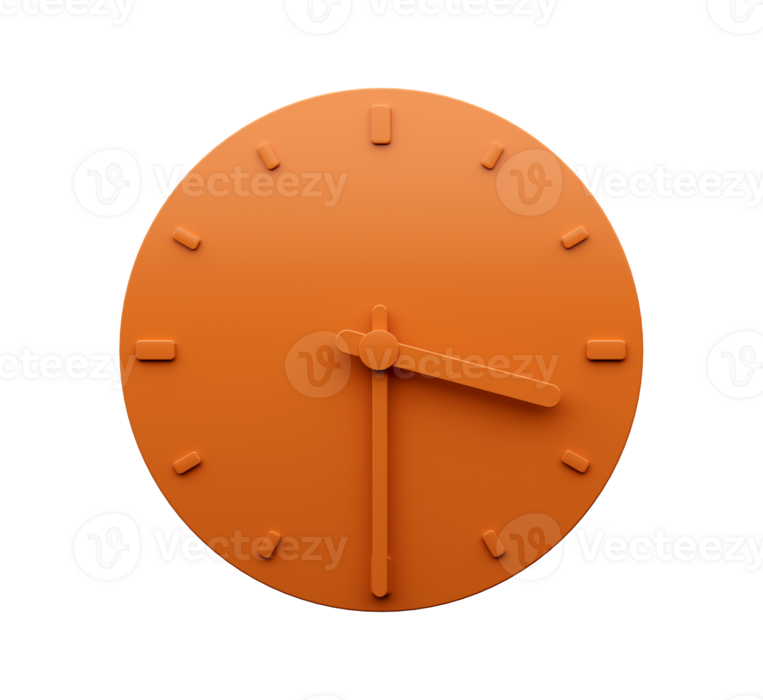 Minimal Orange clock Half past Three o'clock abstract Minimalist wall clock 3d Illustration png