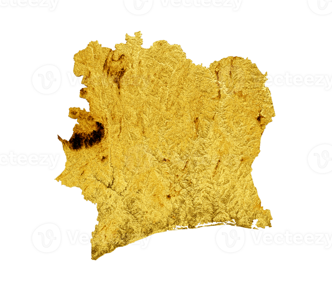 Ivory Coast Map Golden metal Color Height map 3d illustration png