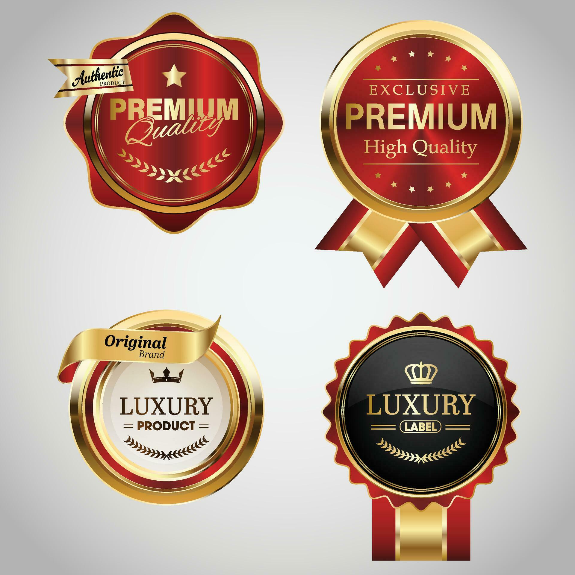 Luxury golden red badges and labels. Retro vintage circle badge design