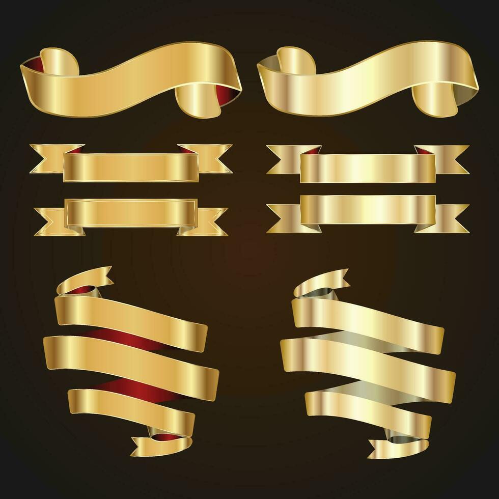 Golden luxury ribbon set, gold premium quality ribbons vector