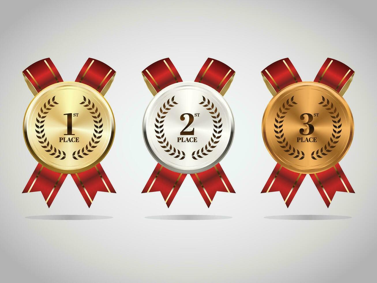 Set of gold, silver and bronze medals on ribbons set vector