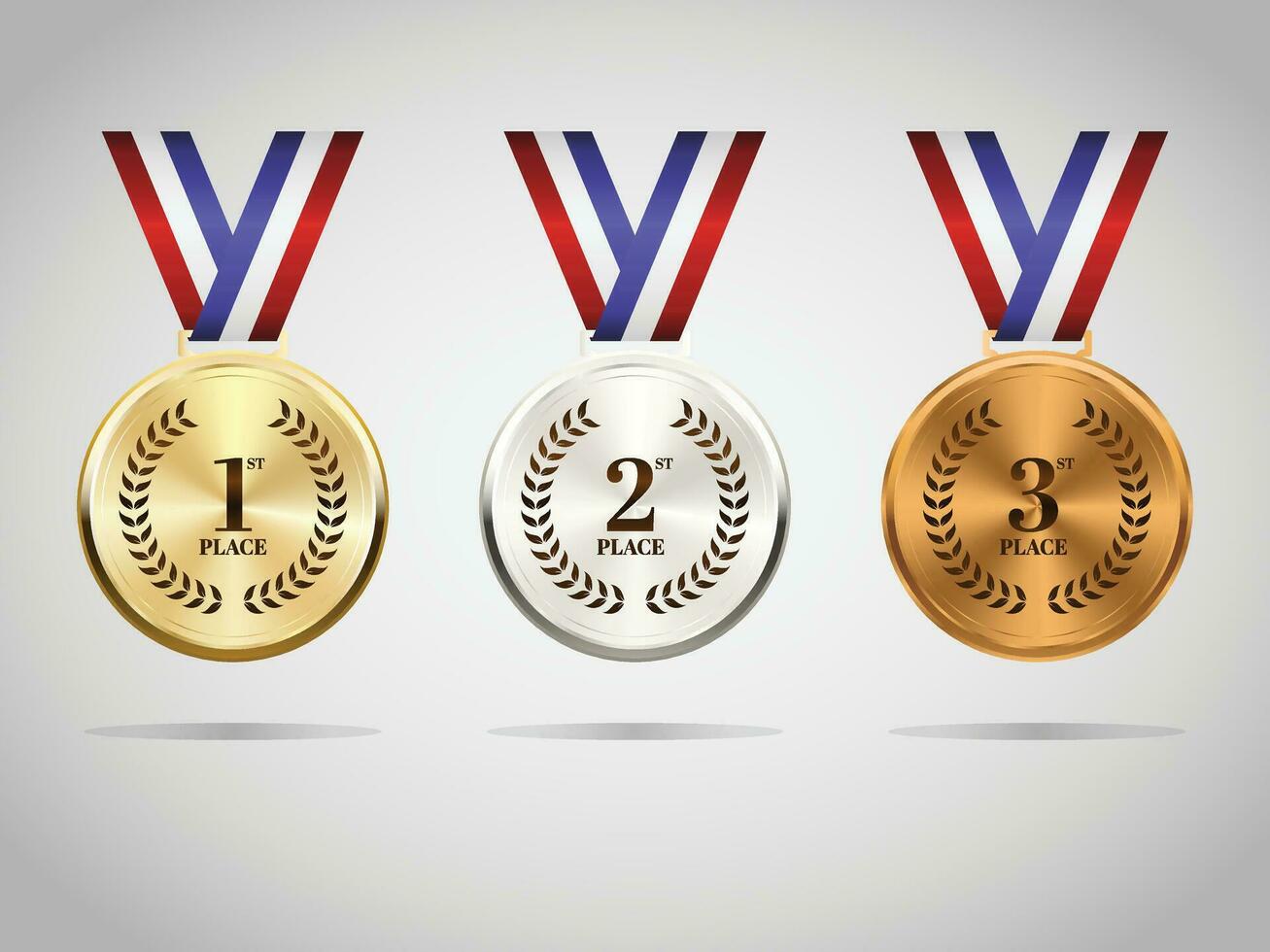Set of gold, silver and bronze medals on ribbons set vector