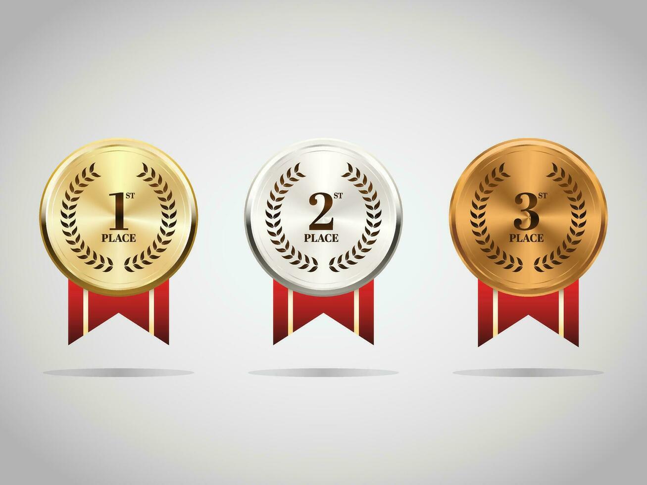 Set of gold, silver and bronze medals on ribbons set vector