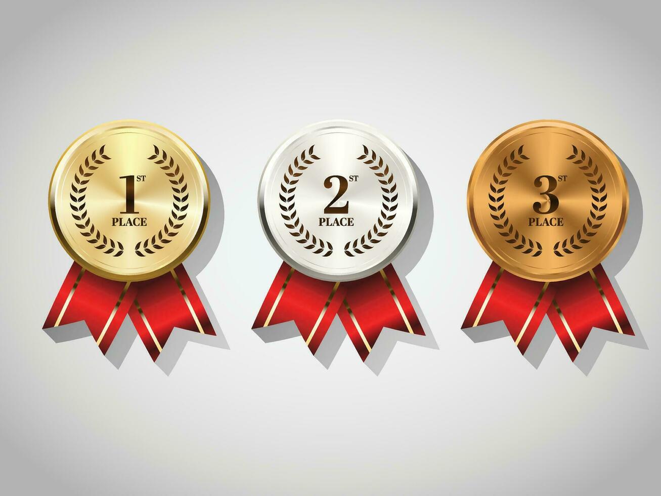 Set of gold, silver and bronze medals on ribbons set vector