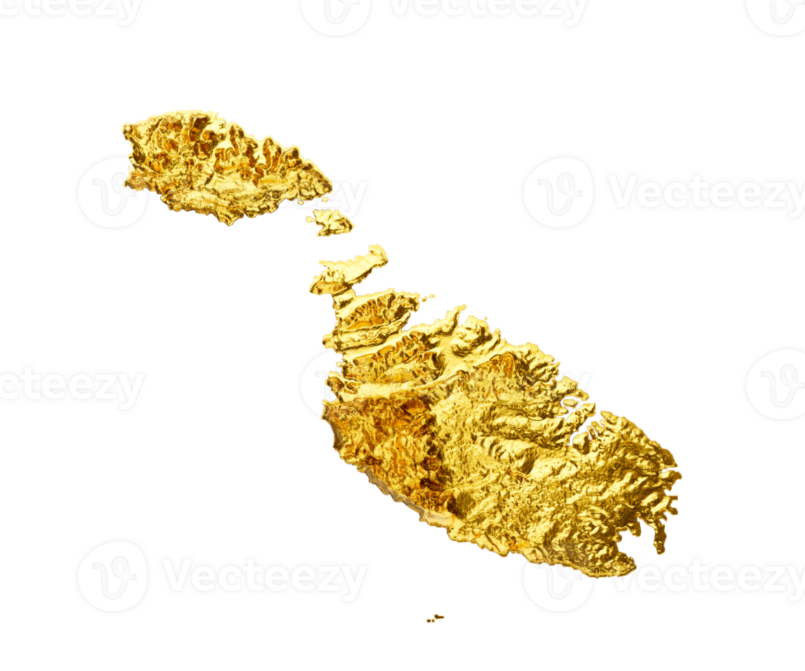 Malta Map Golden metal Color Height map  3d illustration png