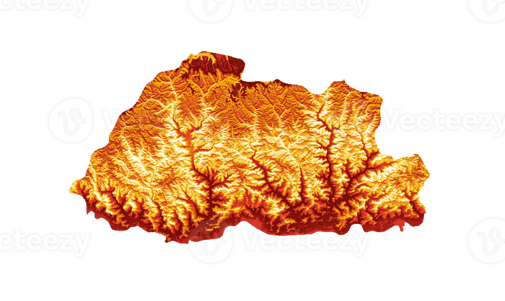 Bhutan map with the flag Colors Orange and yellow Shaded relief map 3d illustration png