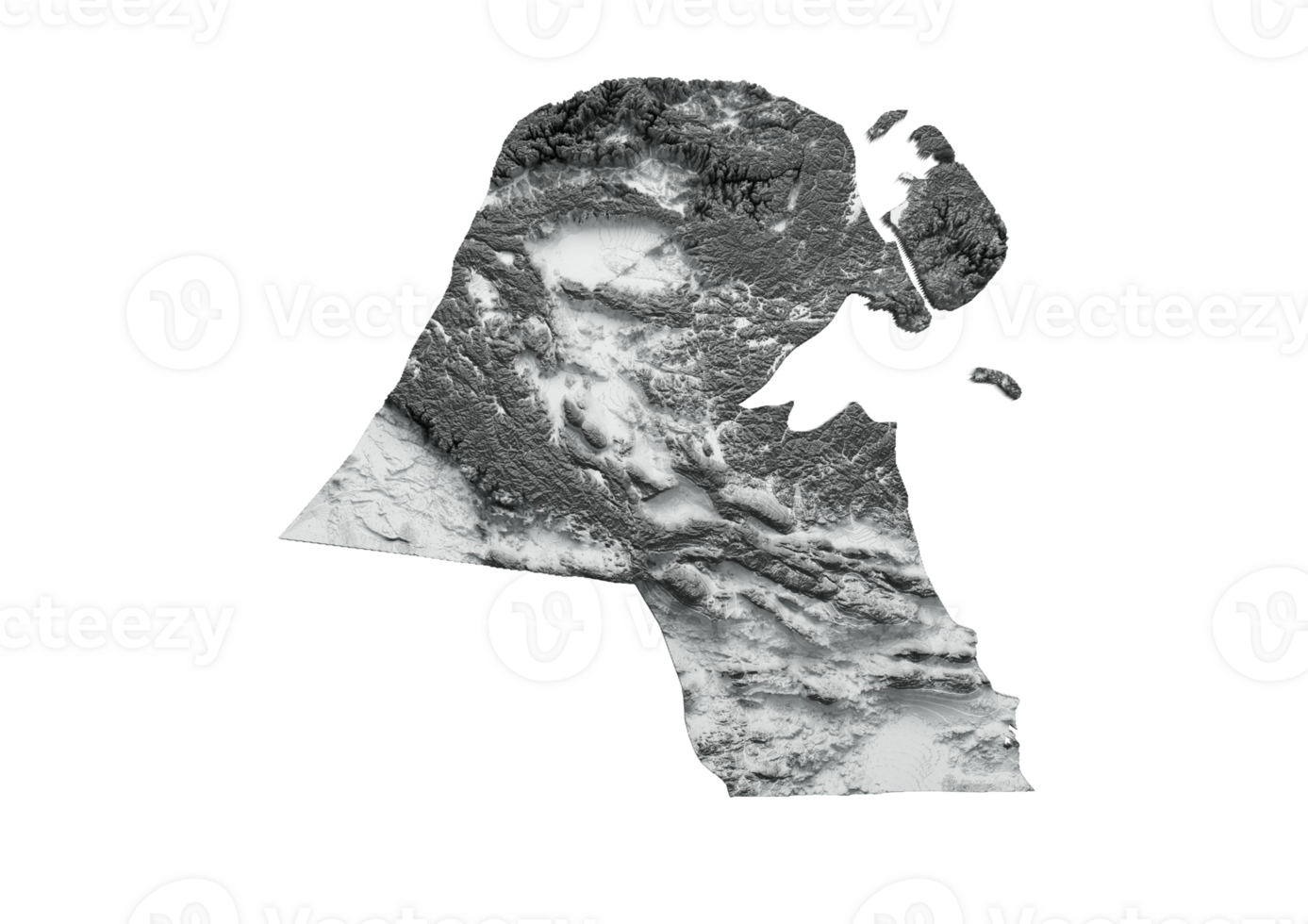 Kuwait Map Flag Shaded relief Color Height map 3d illustration png