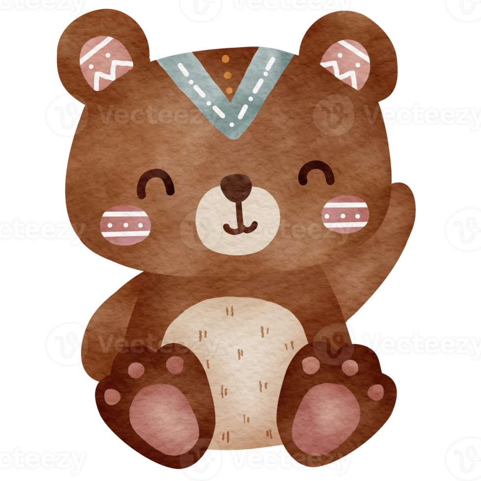 Cute baby teddy bear Cartoon Tribal forest woodland animal character. png