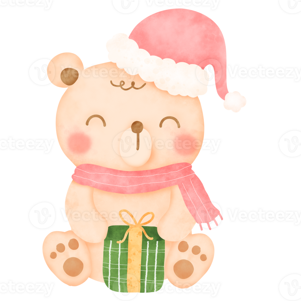 Cute Baby Bear cartoon Merry Christmas watercolor illustration png