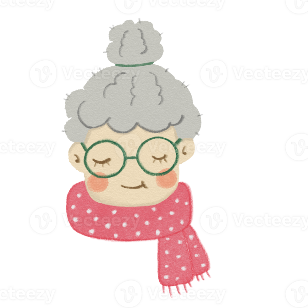 Cute grandma cartoon Christmas Character Isolated Illustration png