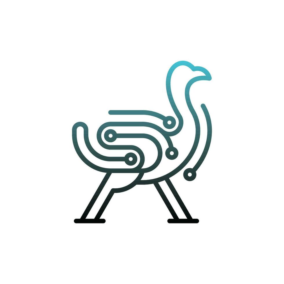 Ostrich Technology line modern illustration design template, Connected as Network Logo Vector
