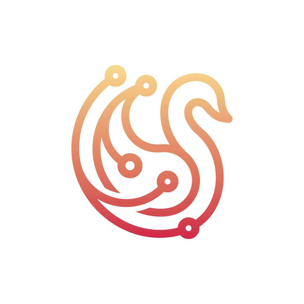 Swan Tech line modern logo design, Swan Animal with circuit line art style vector