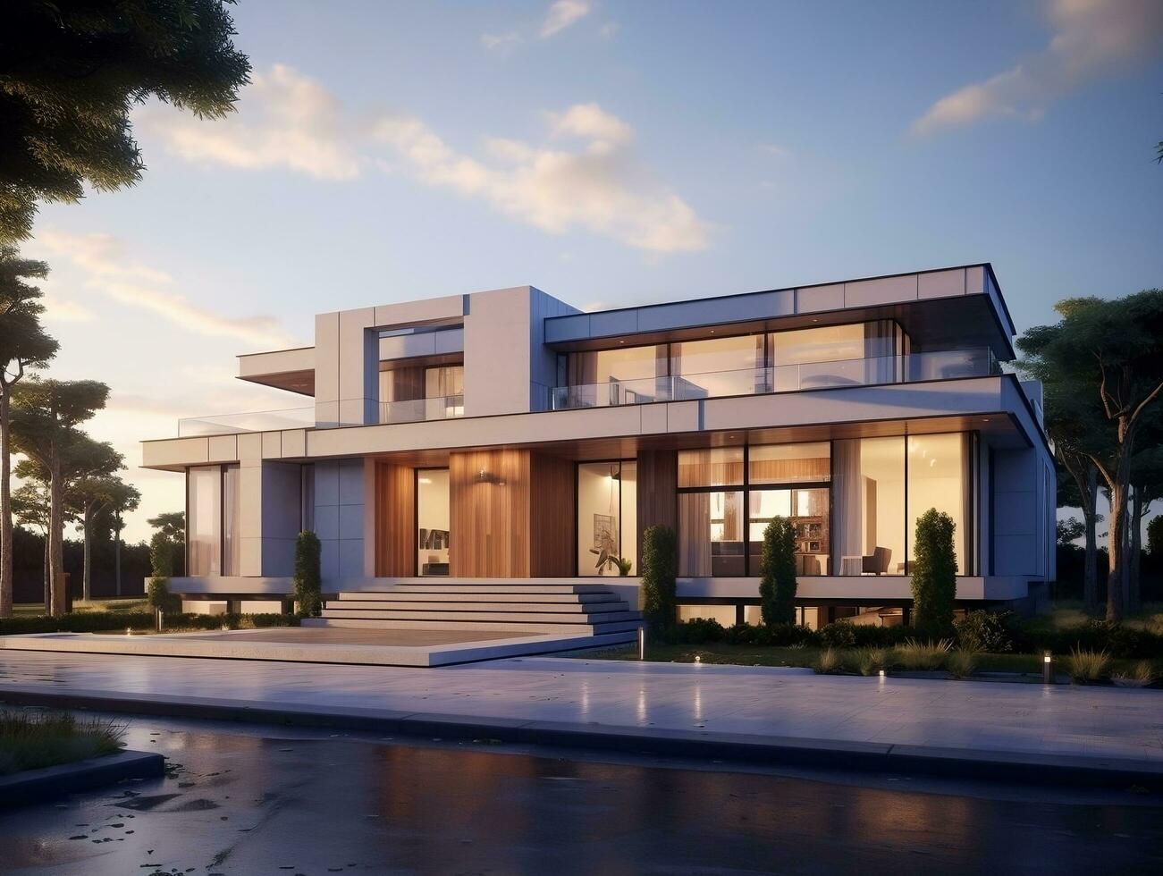 3D urban modern residence house exterior design AI Generative photo