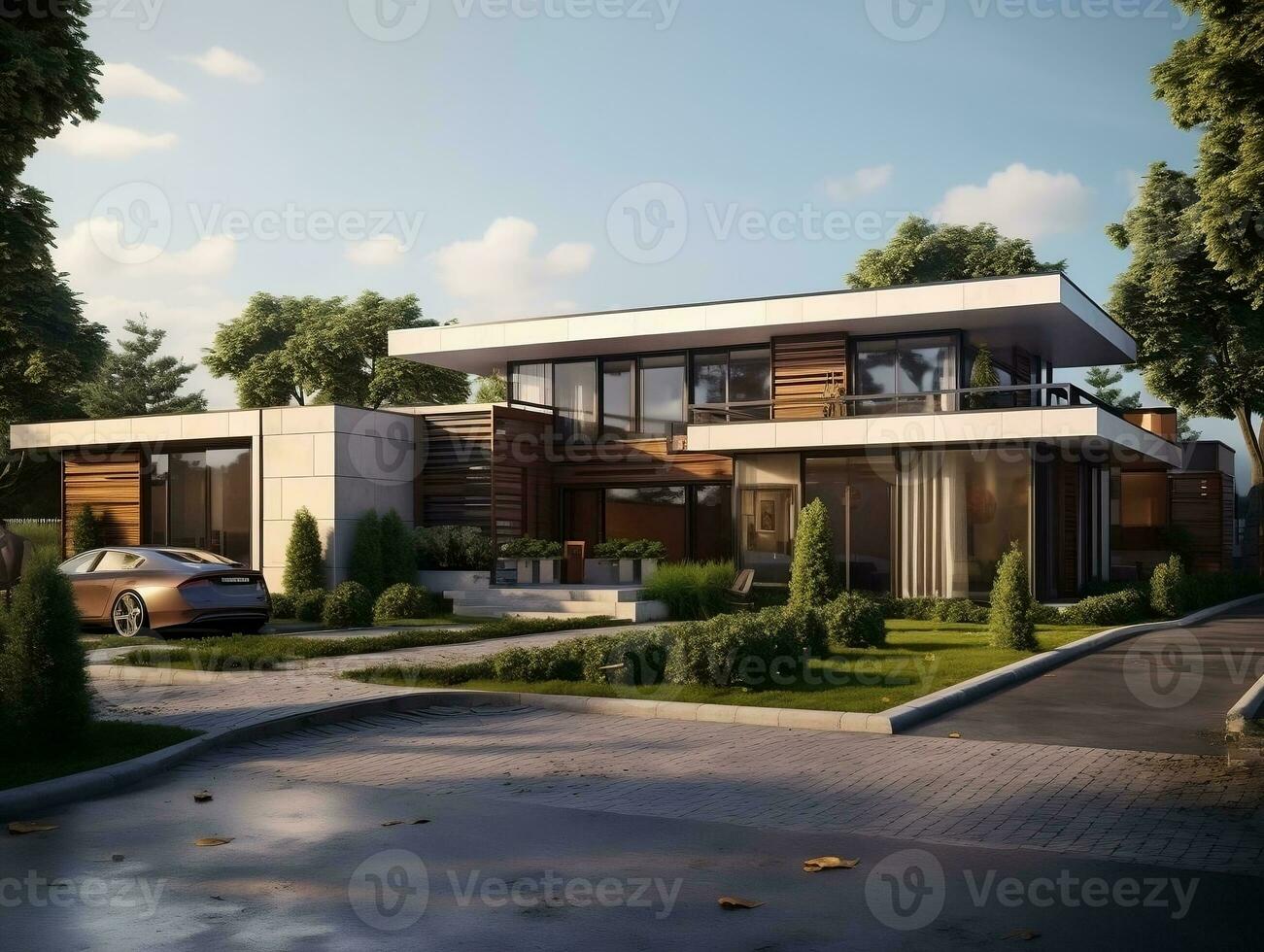 3D urban modern residence house exterior design AI Generative photo