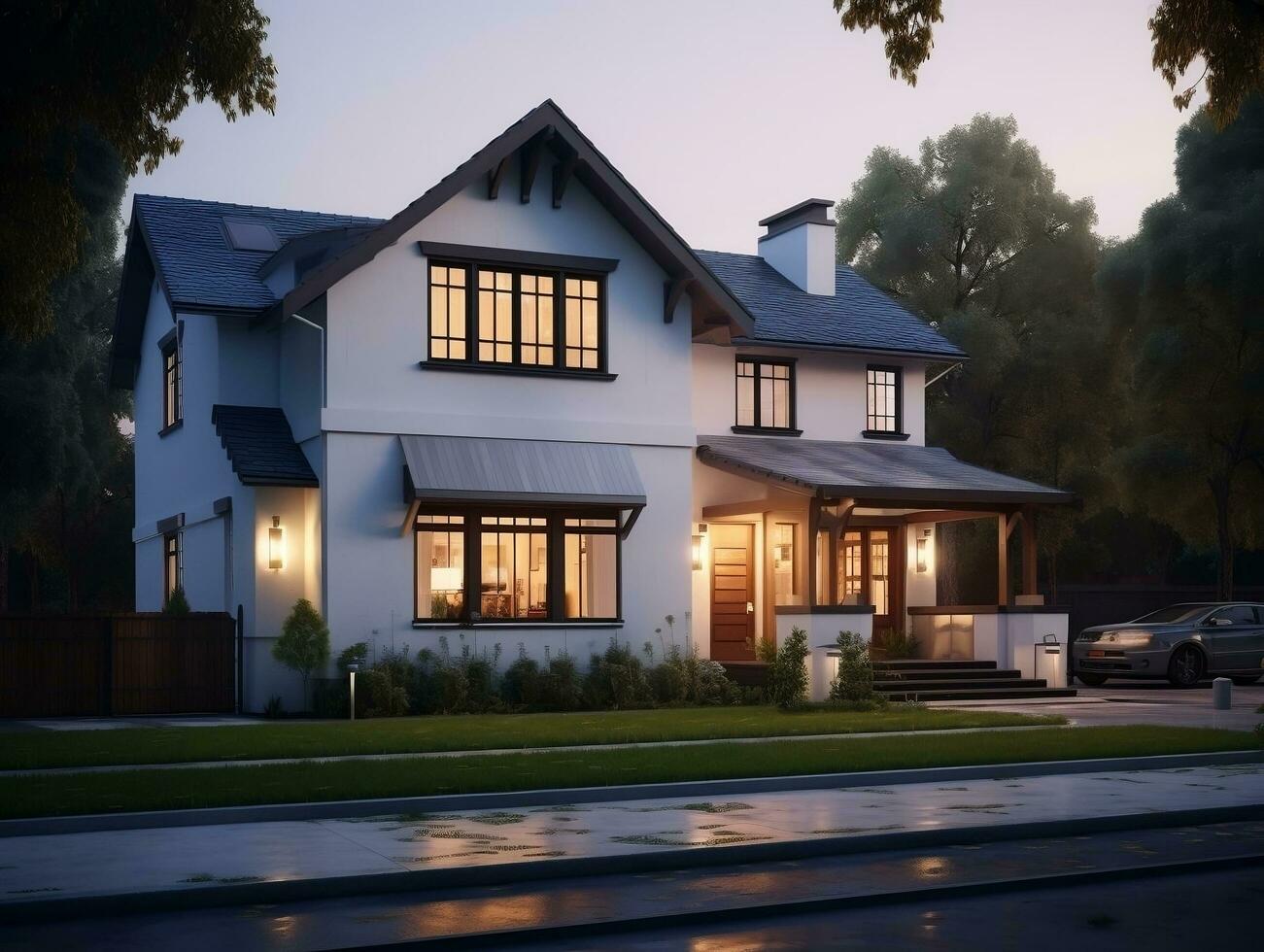 Modern attractive house exterior AI Generative photo