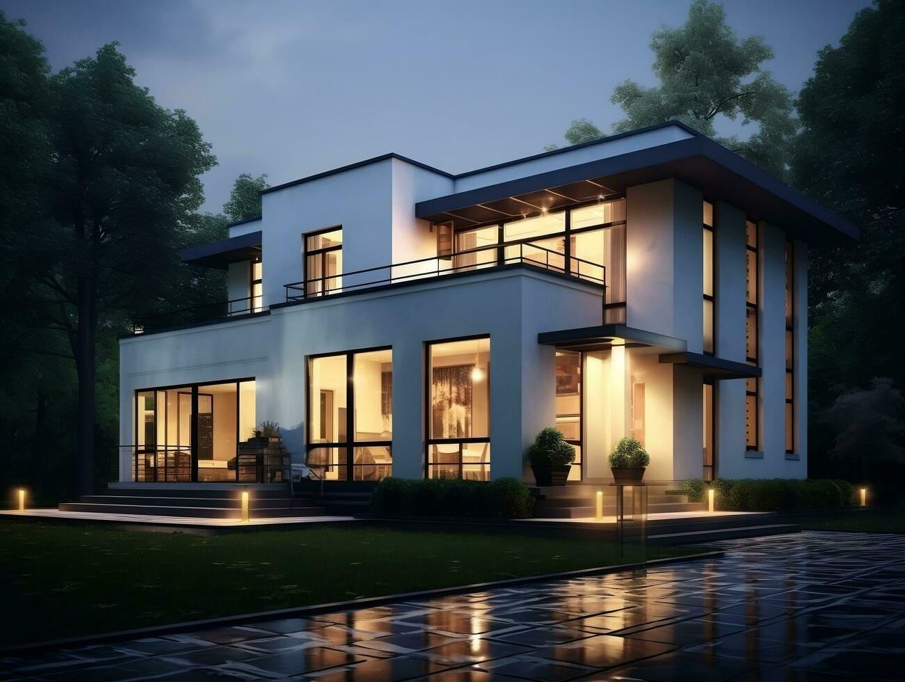 Modern attractive house exterior AI Generative photo