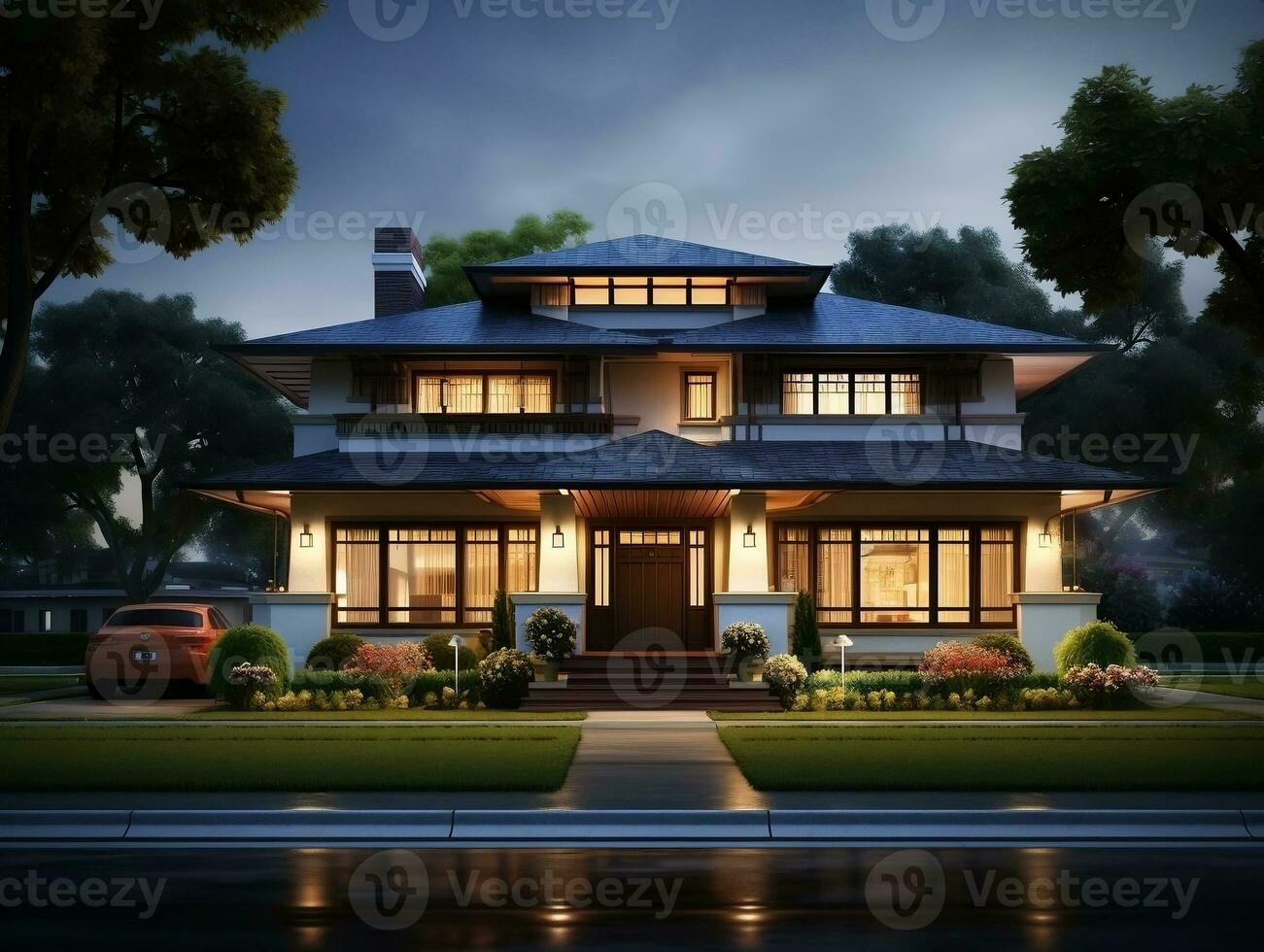 Modern attractive house exterior AI Generative photo