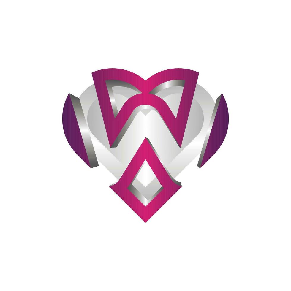 Letter W with love Logo Design Template, vector illustration on a white background.