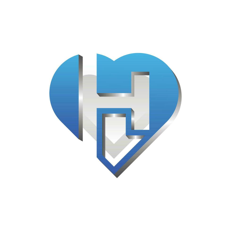 Letter H with love Logo Design Template, vector illustration on a white background.