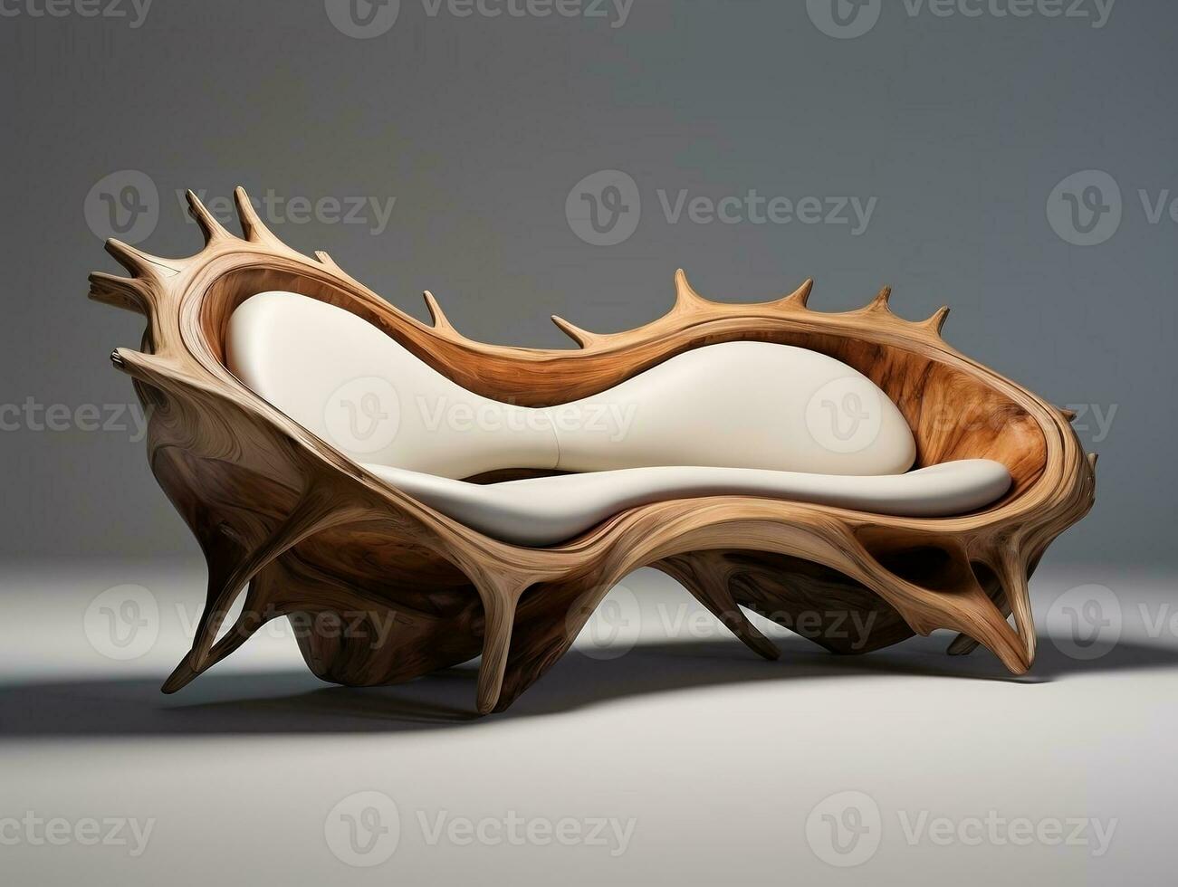 3d modelo de un moderno sofá hecho desde madera ai generativo foto