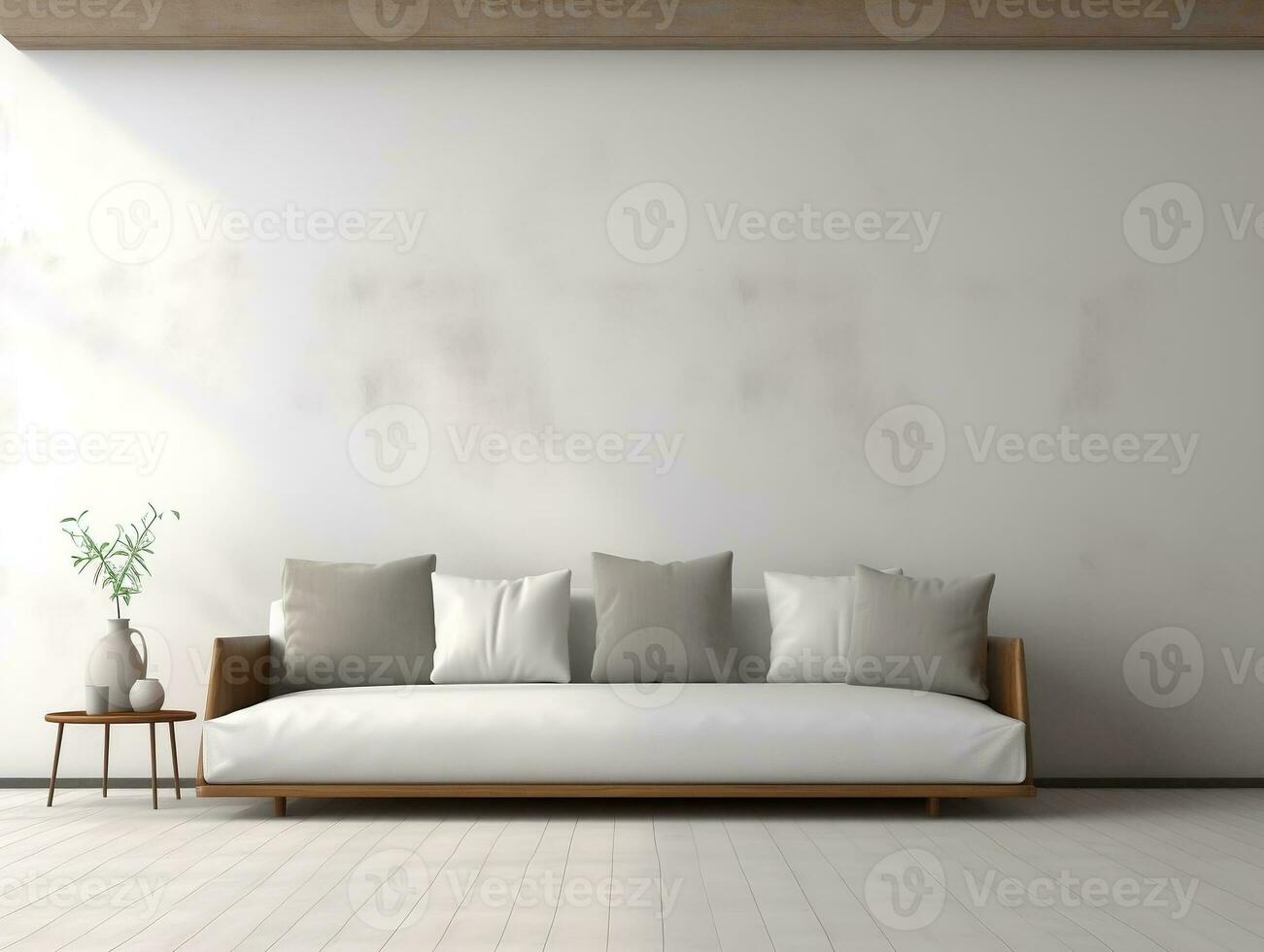 Modern white wall empty room with a couch and pillows AI Generative photo