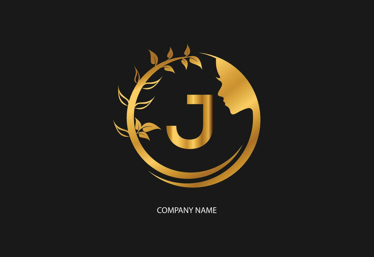 Beauty logo initial letter J with golden style color and leaf. Natural beauty logo template vector