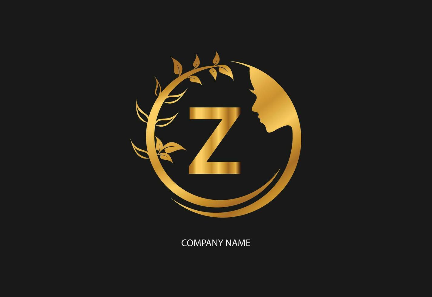 Beauty logo initial letter Z with golden style color and leaf. Natural beauty logo template vector