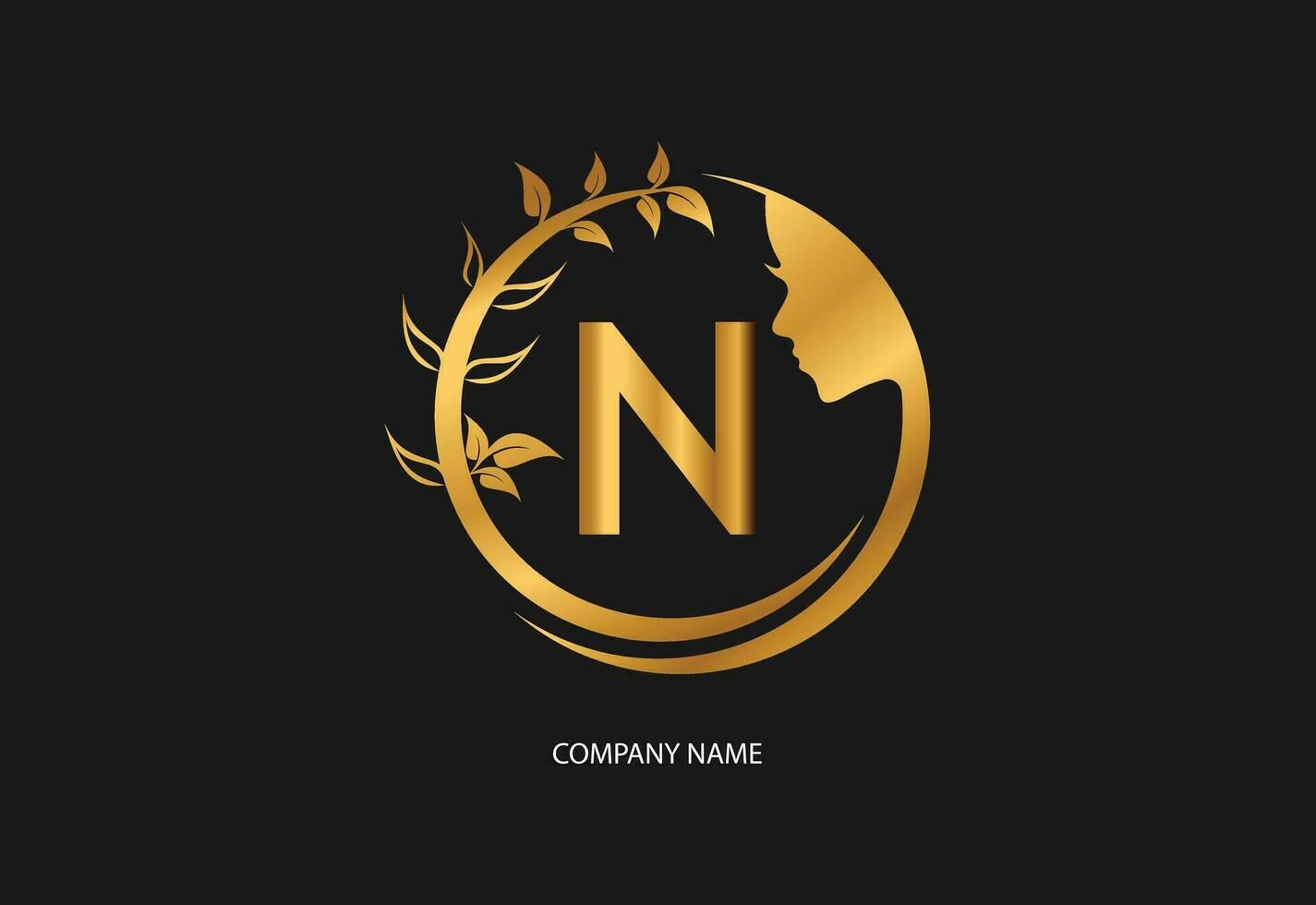 Beauty logo initial letter N with golden style color and leaf. Natural beauty logo template vector