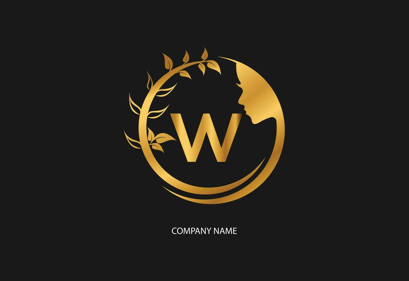 Beauty logo initial letter W with golden style color and leaf. Natural beauty logo template vector