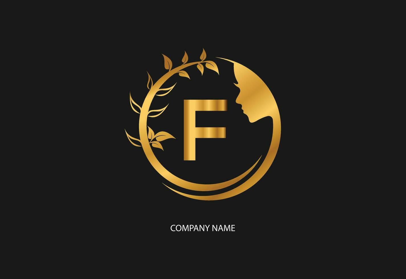 Beauty logo initial letter F with golden style color and leaf. Natural beauty logo template vector