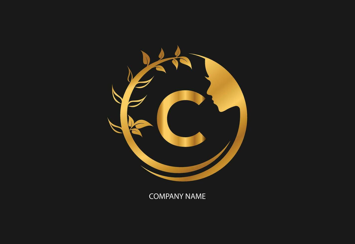 Beauty logo initial letter C with golden style color and leaf. Natural beauty logo template vector