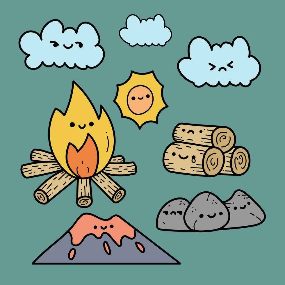 This is a collection of doodles about nature, there are some funny characters that can be used in products, and so on vector
